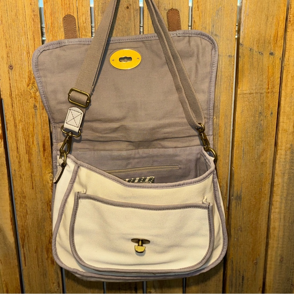 Fossil Canvas Flap closure bag with Leather Trim - Picture 7 of 9